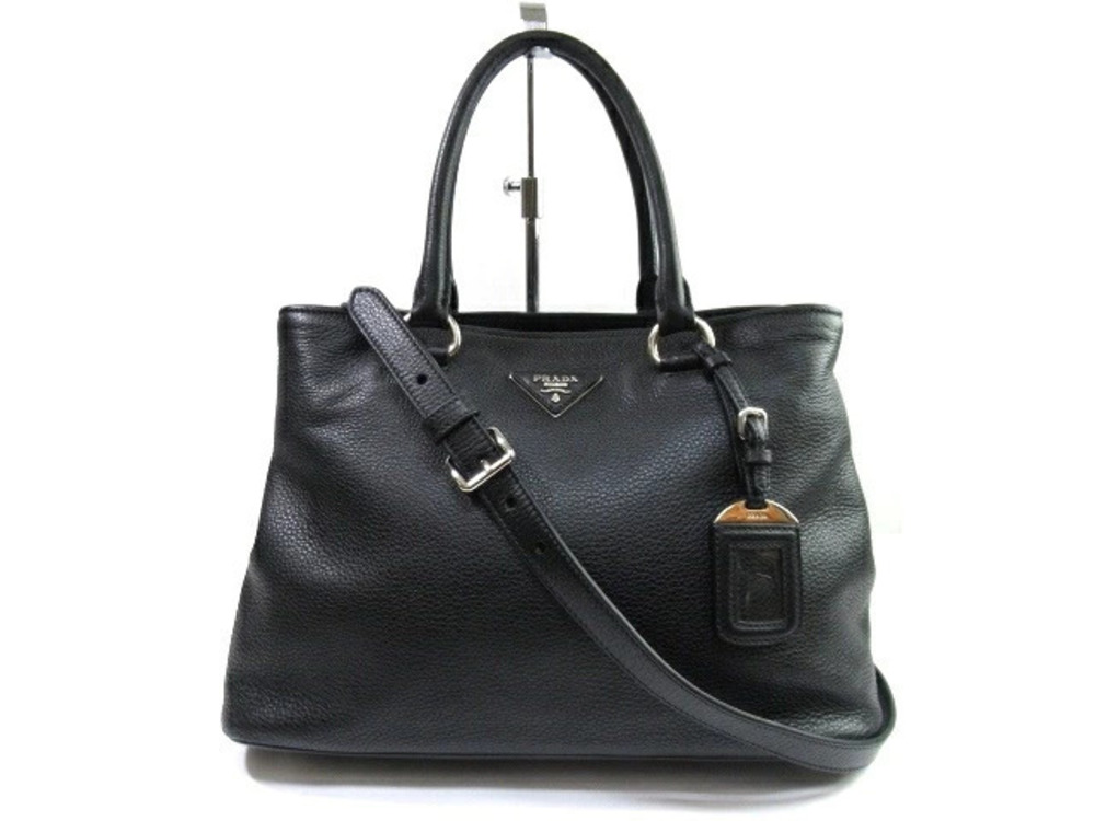 Prada Bag Shoulder Black Embossed Leather